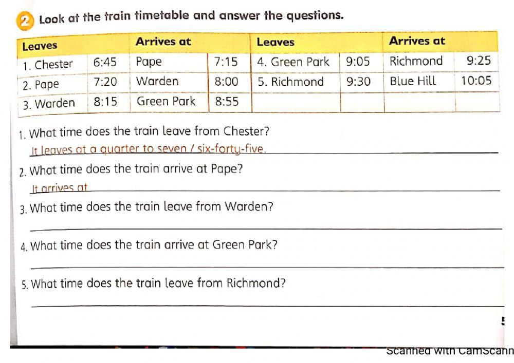 Year 4: The train time table
