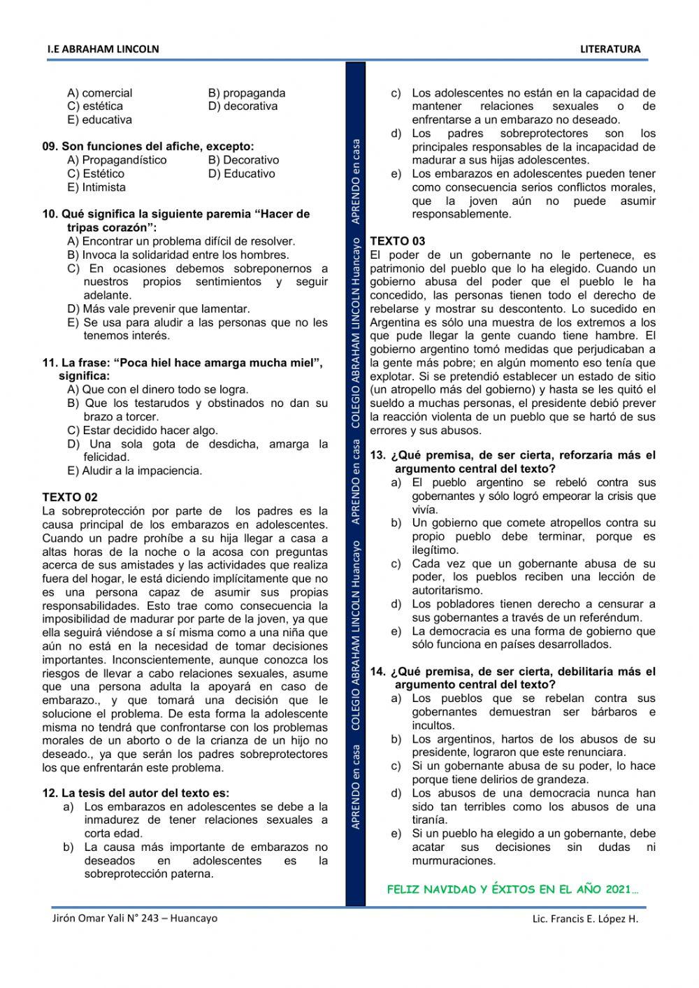 Exam. 4to Bim Raz. Verbal - Pre-U