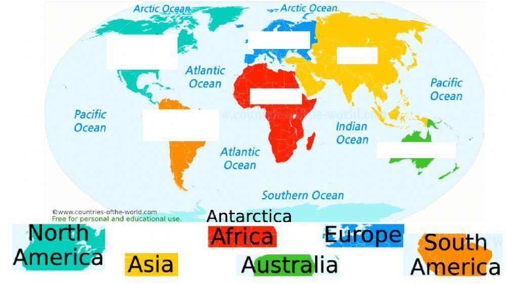 Map of the world continents