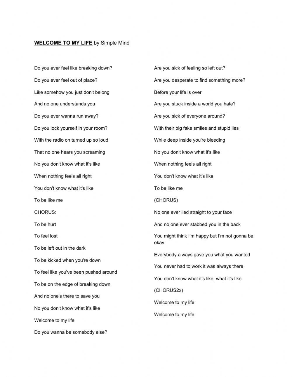 Welcome to my life (Present Simple)