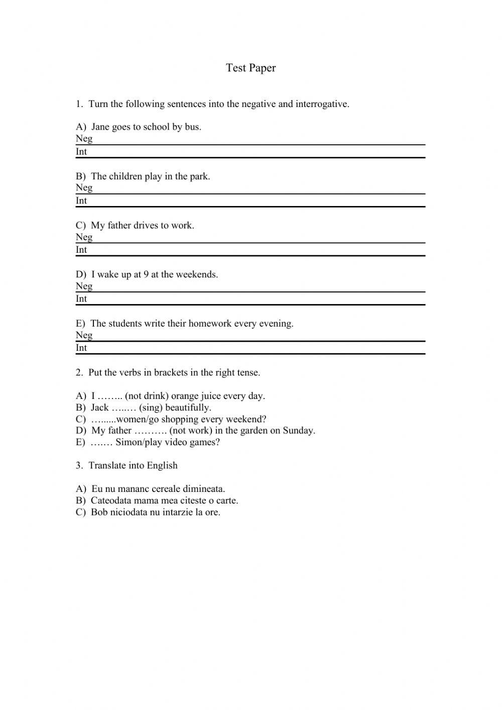 Test Paper online worksheet | Live Worksheets