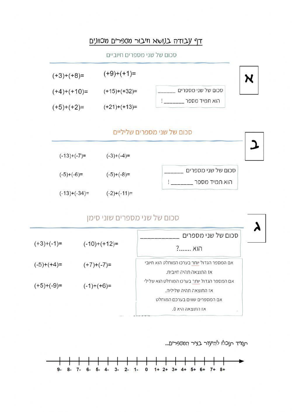 חיבור מספרים מכוונים
