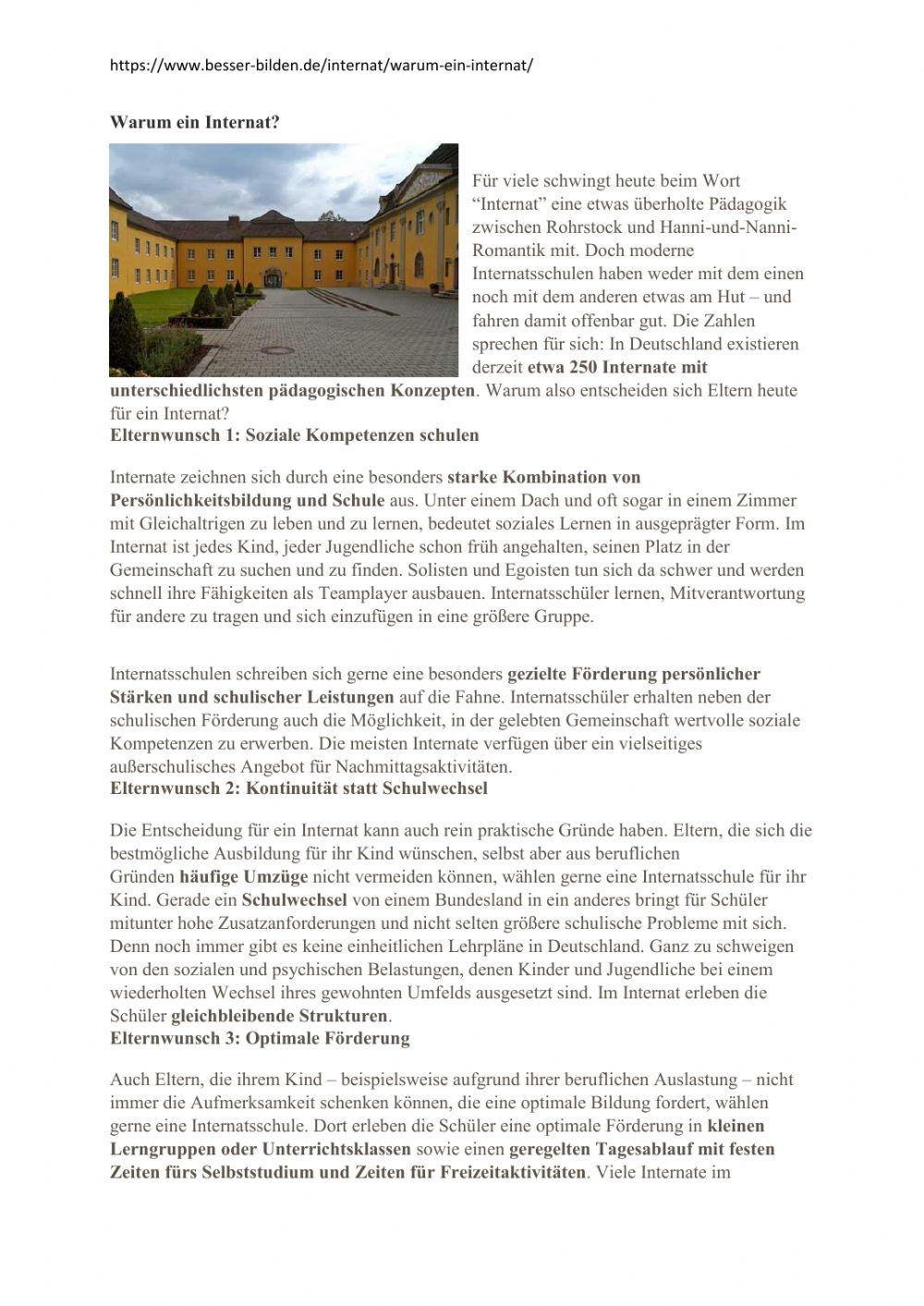 Warum ein Internat?