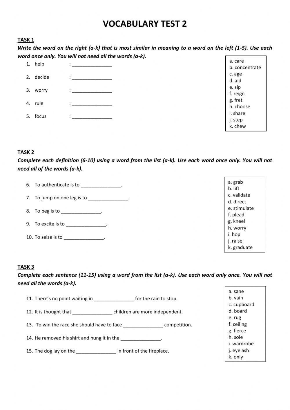 Vocabulary test 2