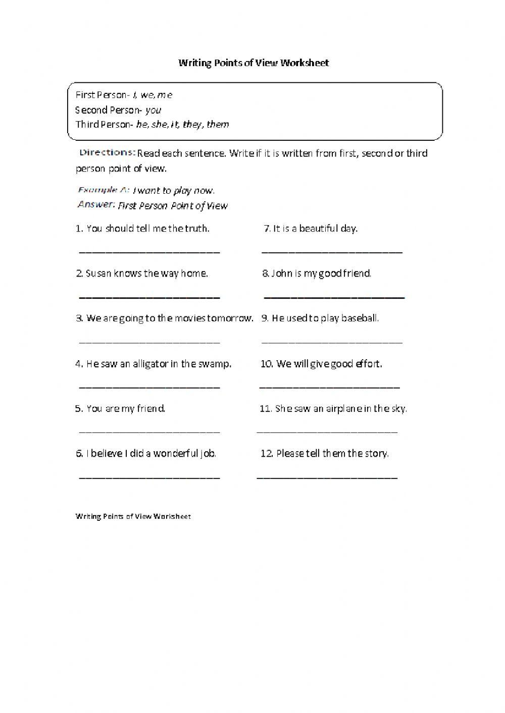 Point of View | Free Interactive Worksheets | 597522, image size:1000x1413