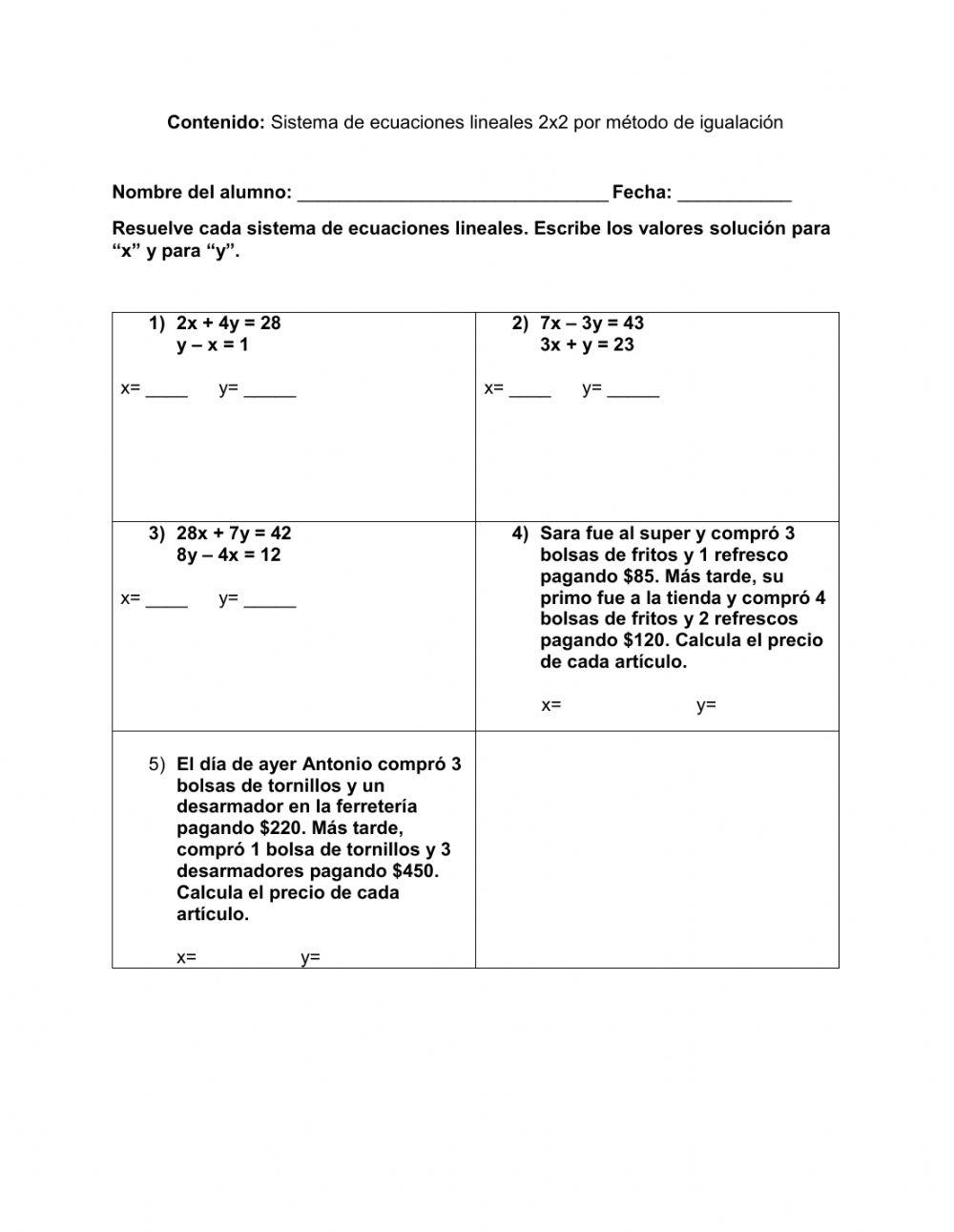 Sistema de ecuaciones líneales
