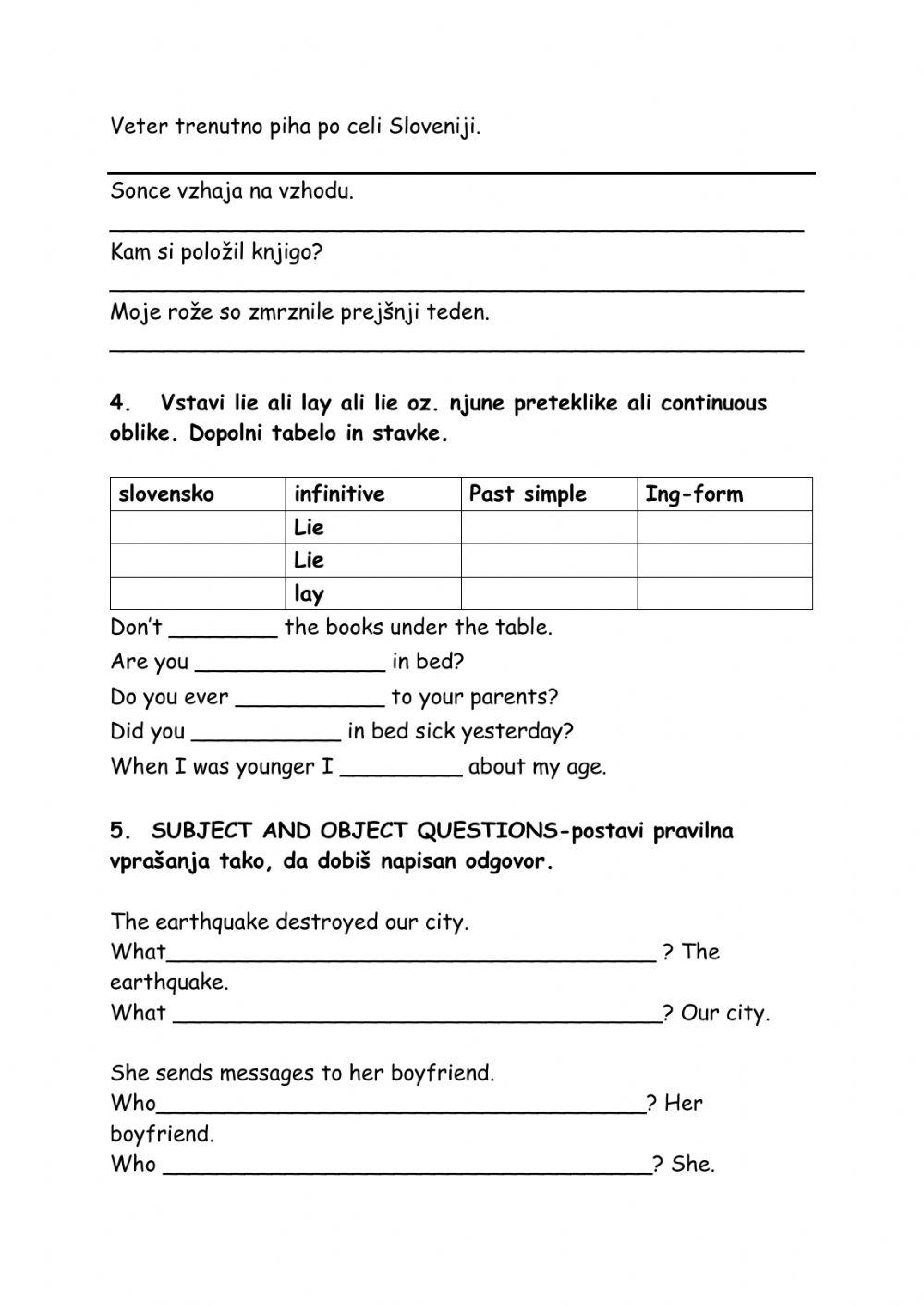 Present and past tenses test