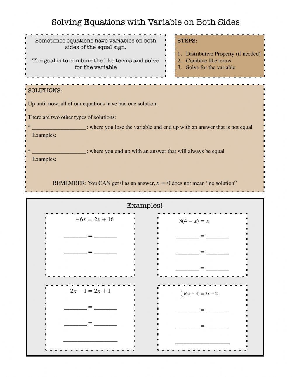 Solving Equations with the Variable on Both Sides