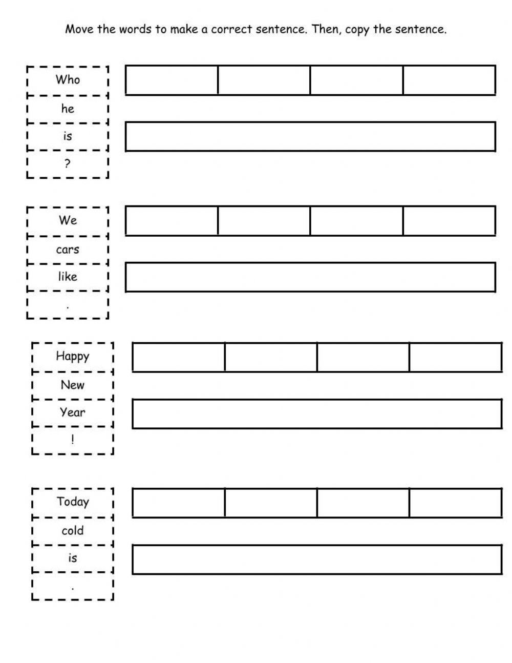 Sentence building worksheet for Any Live Worksheets