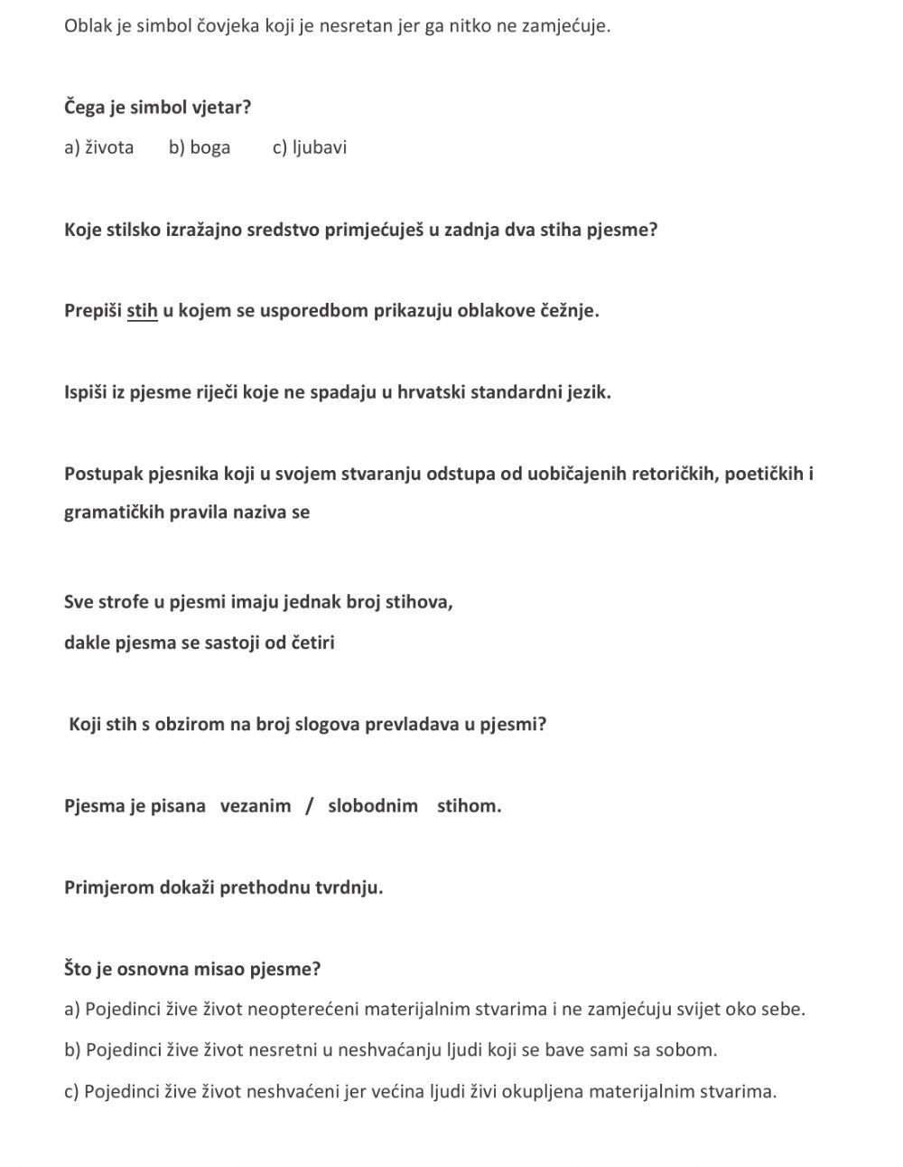 Ispit znanja iz književnosti  - lirika 8.r.