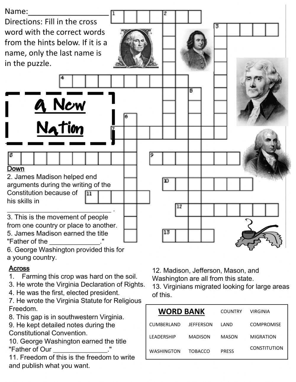 The New Nation Crossword worksheet Live Worksheets