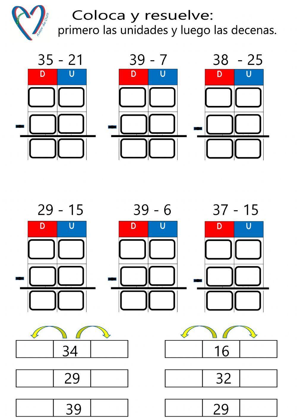 Restas sin llevadas y anterior y posterior.