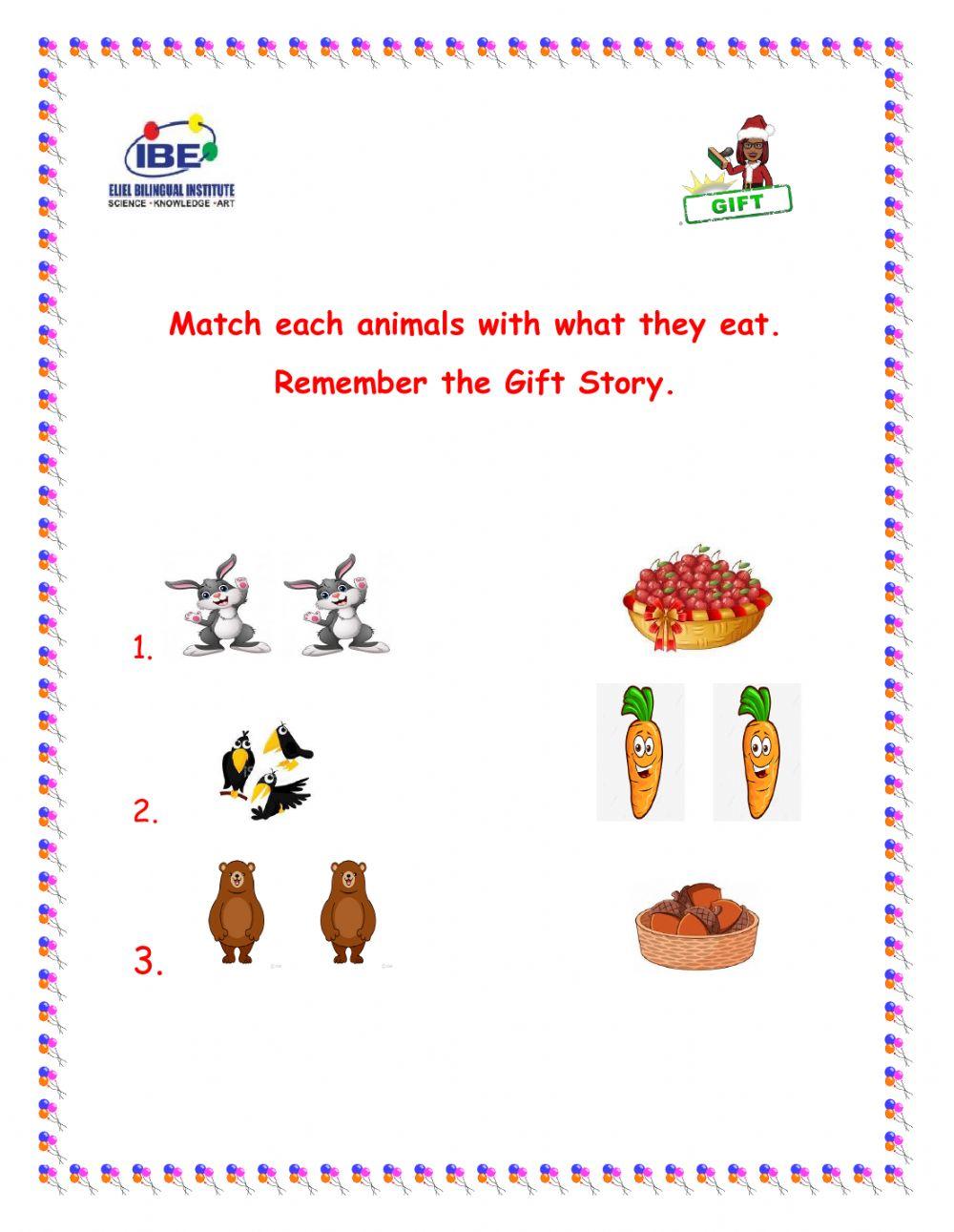 Match animals with they food.