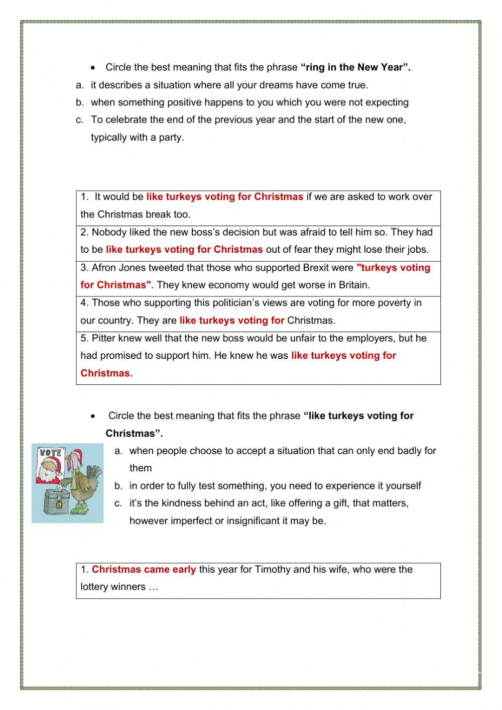 Idioms related to Christmas and the New Year Eve