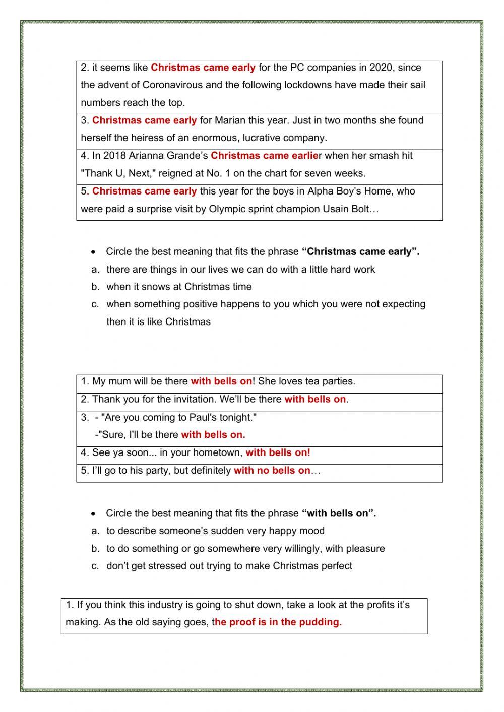 Idioms related to Christmas and the New Year Eve