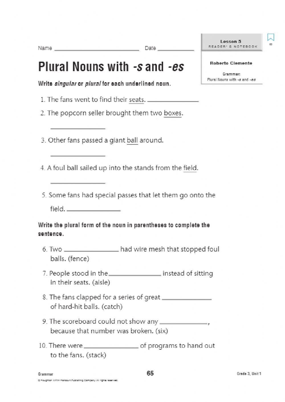 Plural nouns interactive activity for 3 | Live Worksheets