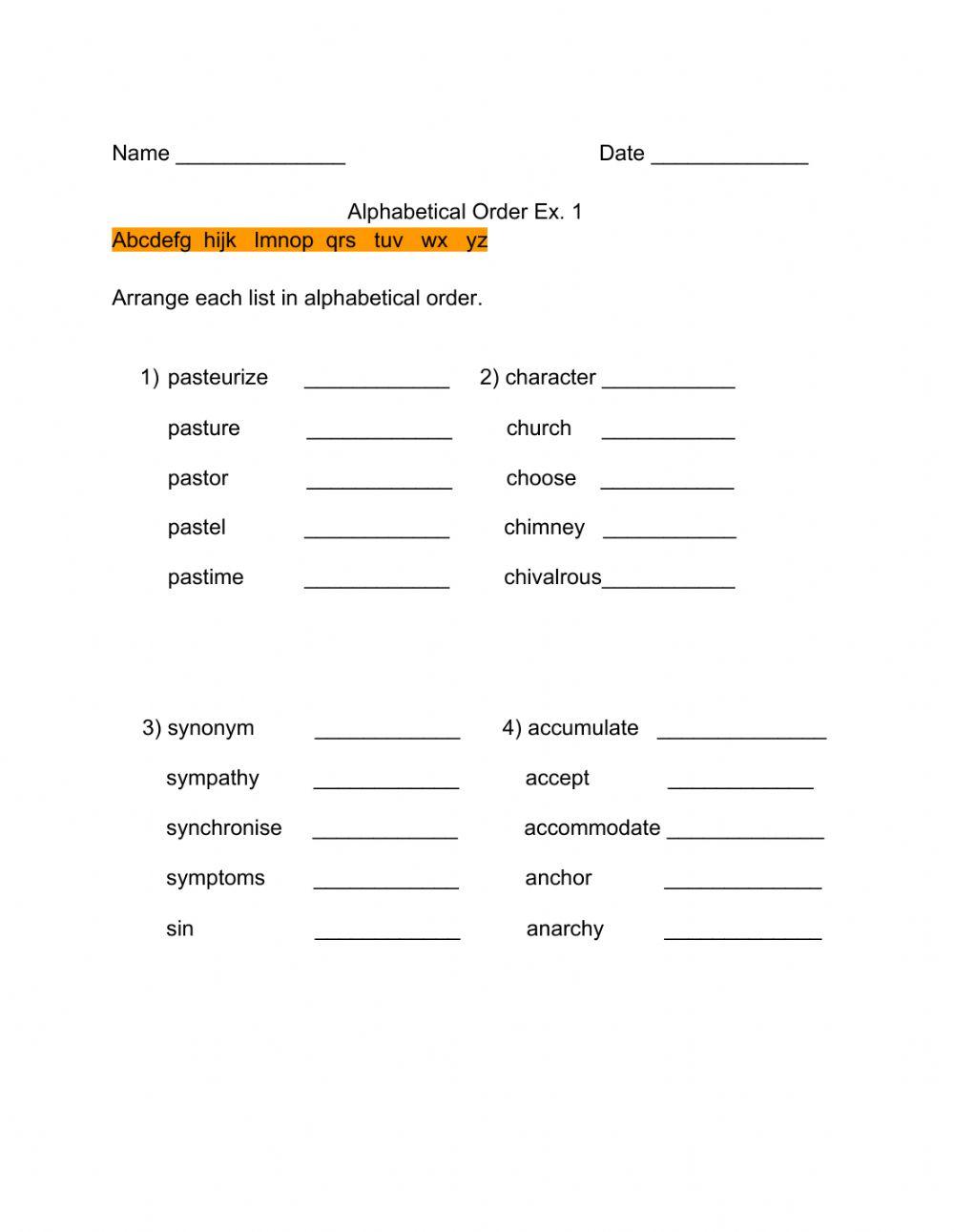 Alphabetical Order Ex. 1