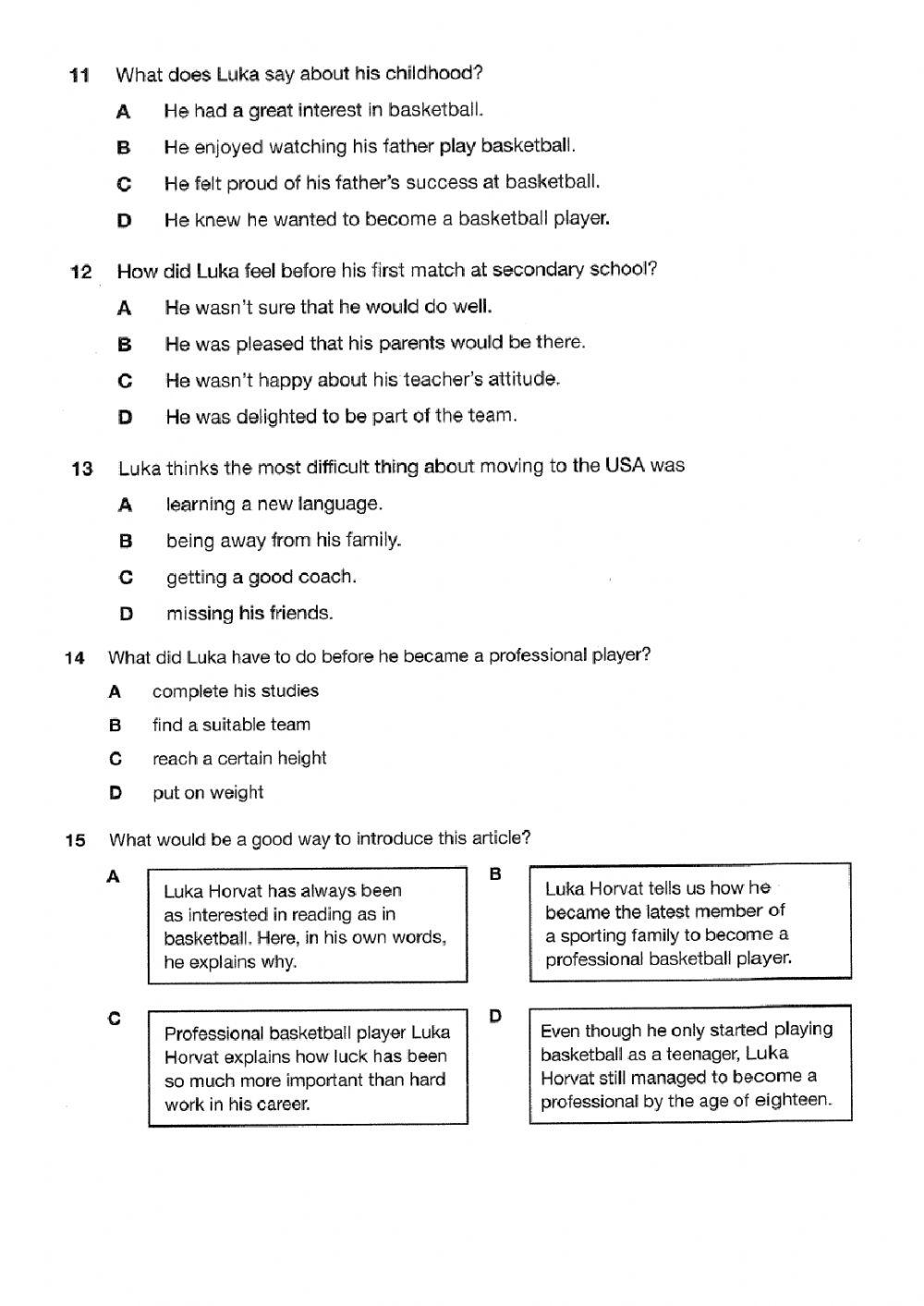 PET READING EXAM 2020