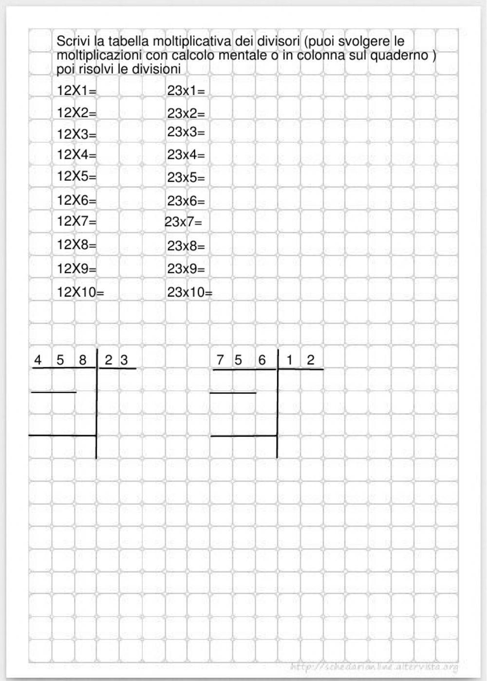 Divisioni a due cifre con tabella moltiplicative