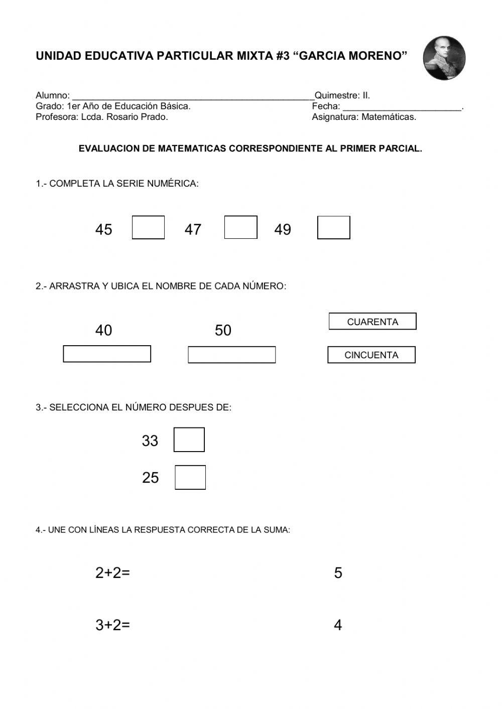 Evaluación-Matemáticas-Primero