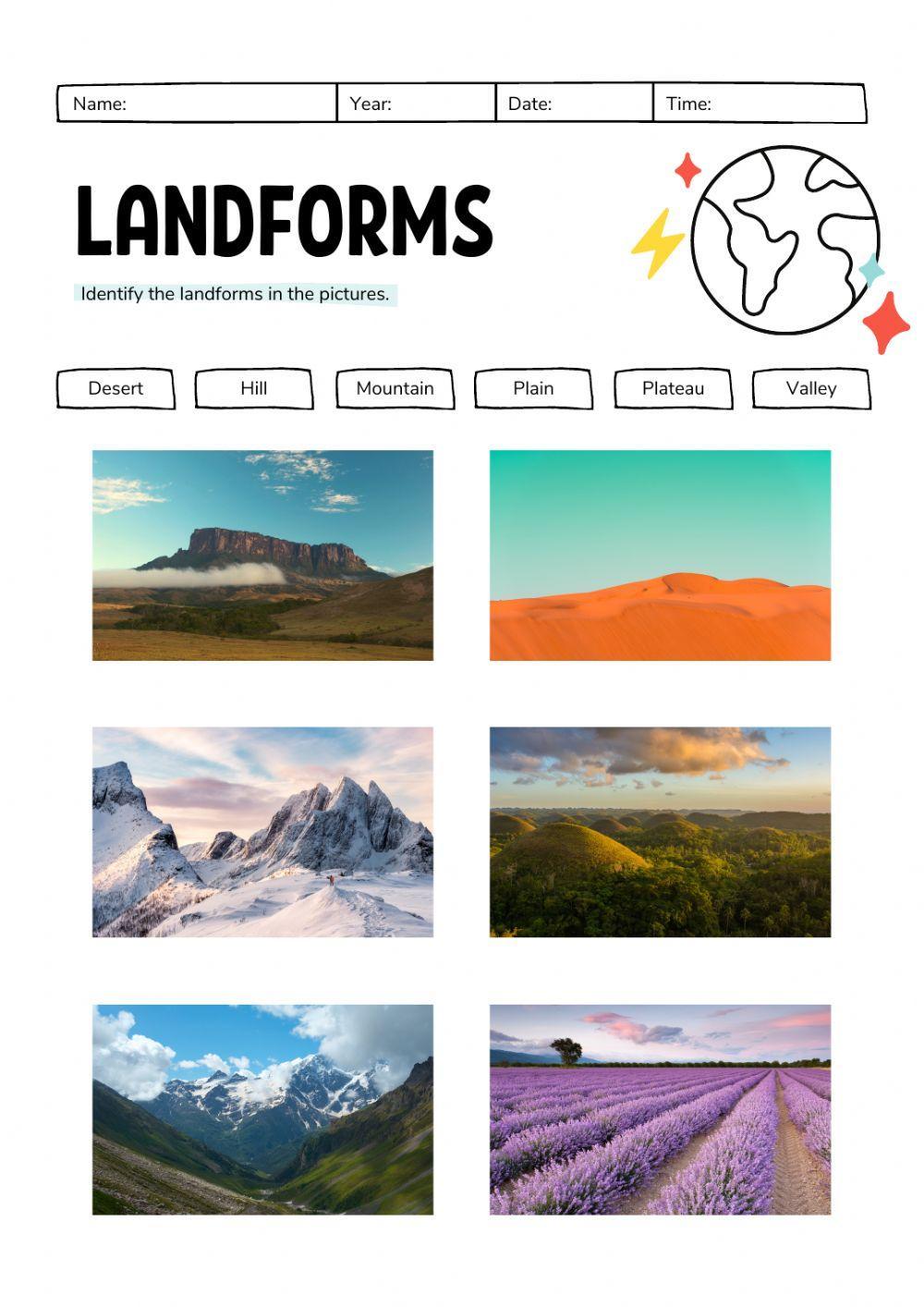 Montessori Lesson - Geography - Identifying Landforms Worksheet