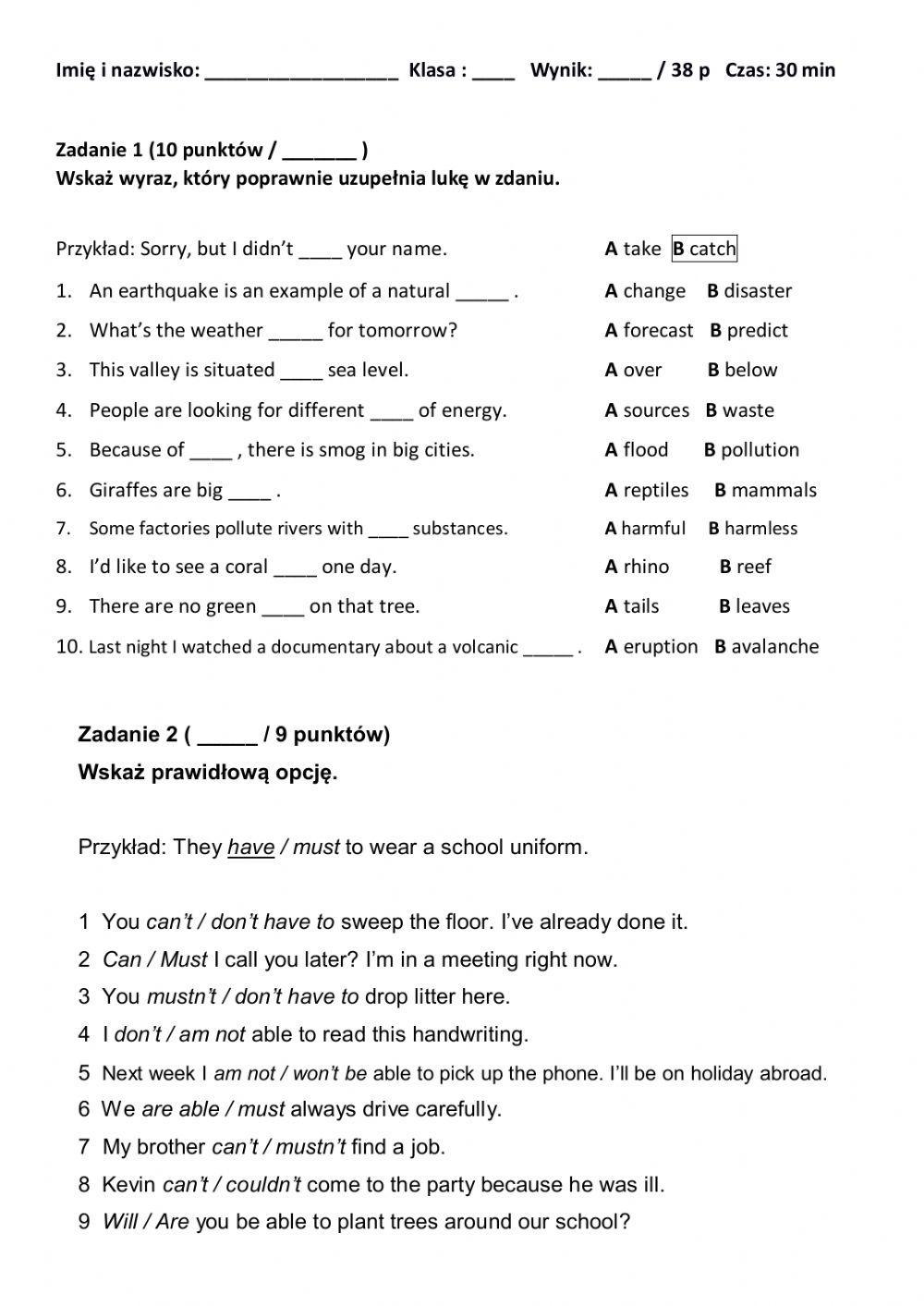 Repetytorium ósmoklasisty unit 5 test