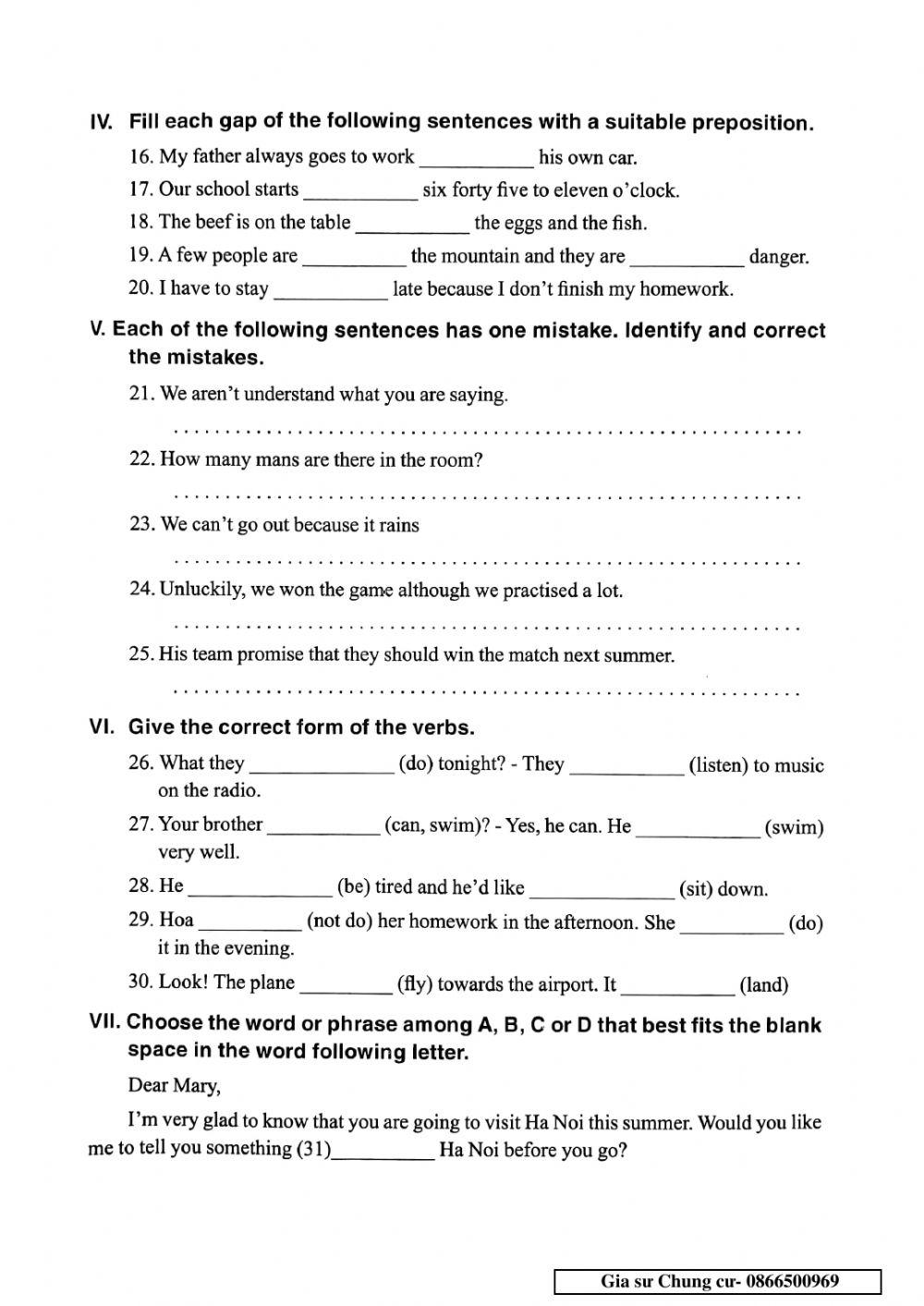 Chinh Phục bộ đề thi Tiếng Anh vào lớp 6 - Đề 39