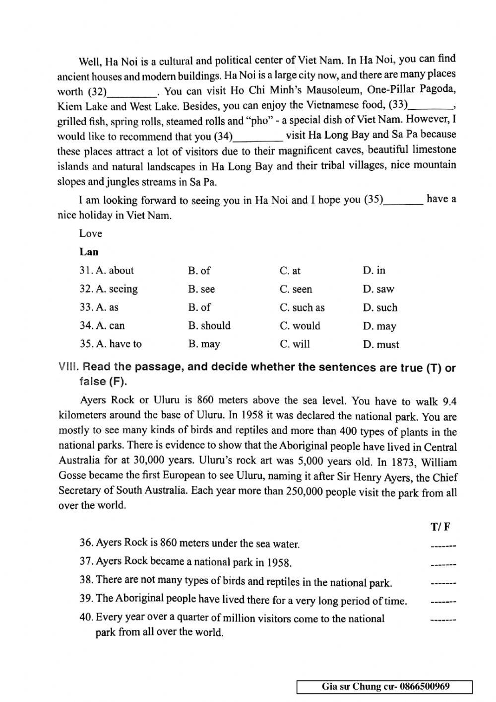 Chinh Phục bộ đề thi Tiếng Anh vào lớp 6 - Đề 39