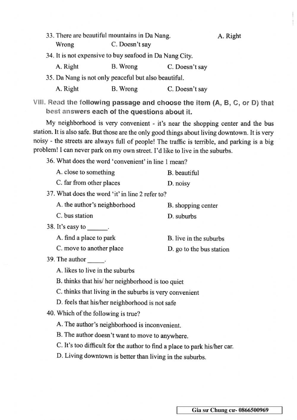 Chinh Phục bộ đề thi Tiếng Anh vào lớp 6 - Đề 40