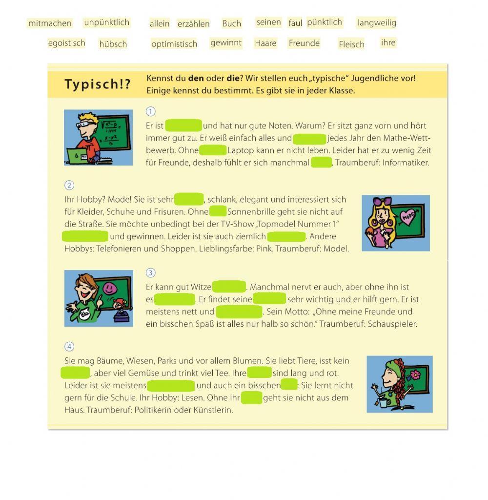 Typische Jugendliche. Übung 7a