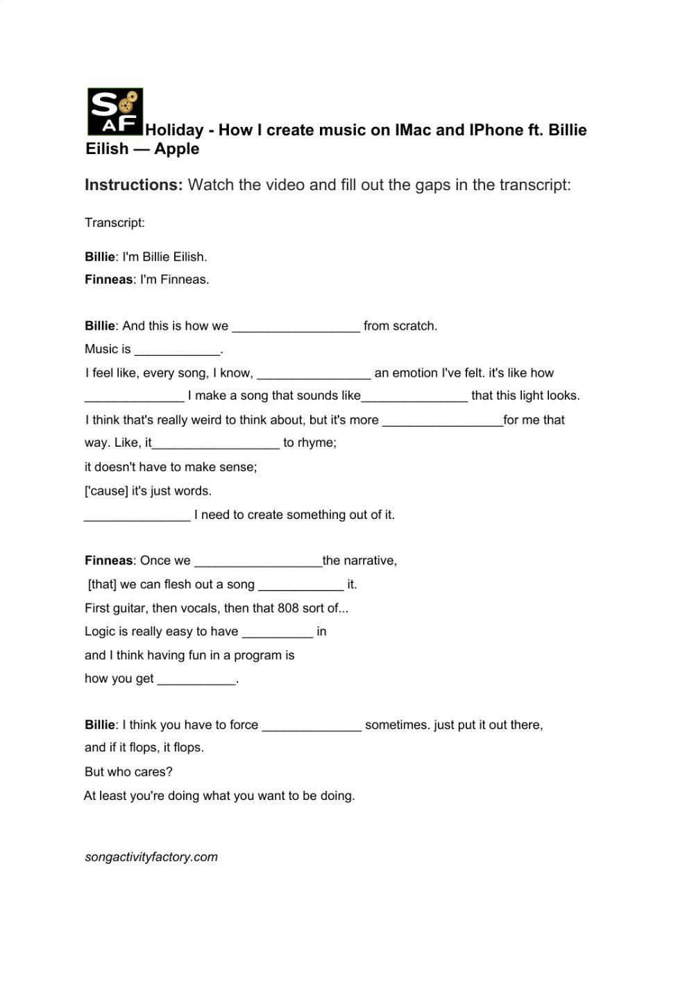 Video Interactive Worksheet (Come Out and Play 2020)
