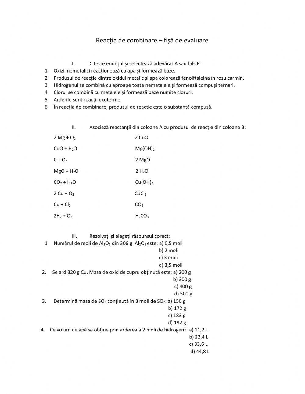 Reactia de combinare-evaluare