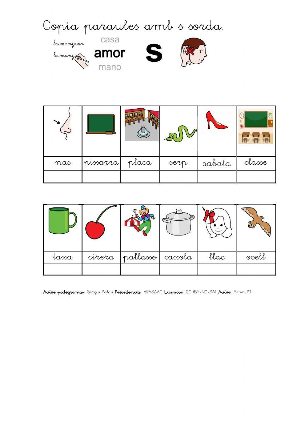Copiar paraules amb s sorda i s sonora.