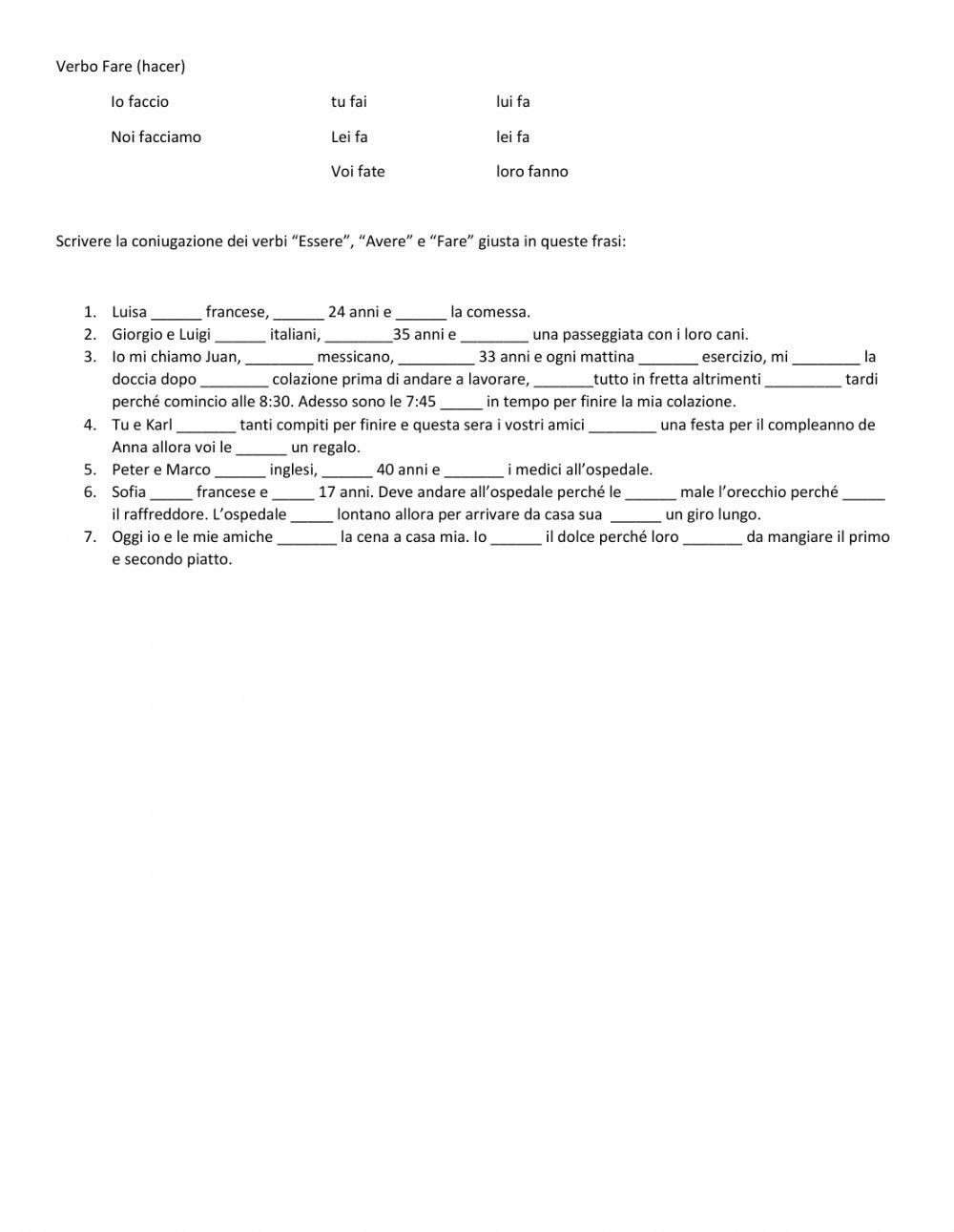 Verbi essere andare fare