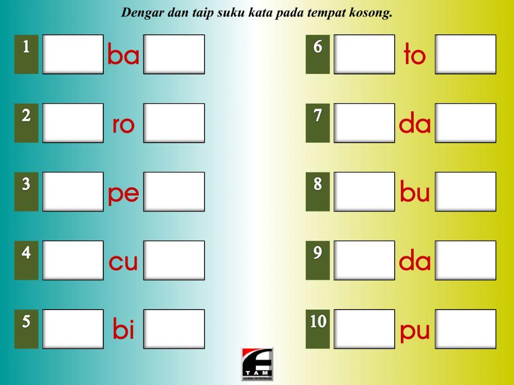 Latihan Perkataan KVK+KV+KVK Latihan Perkataan KVK+KV+KVK