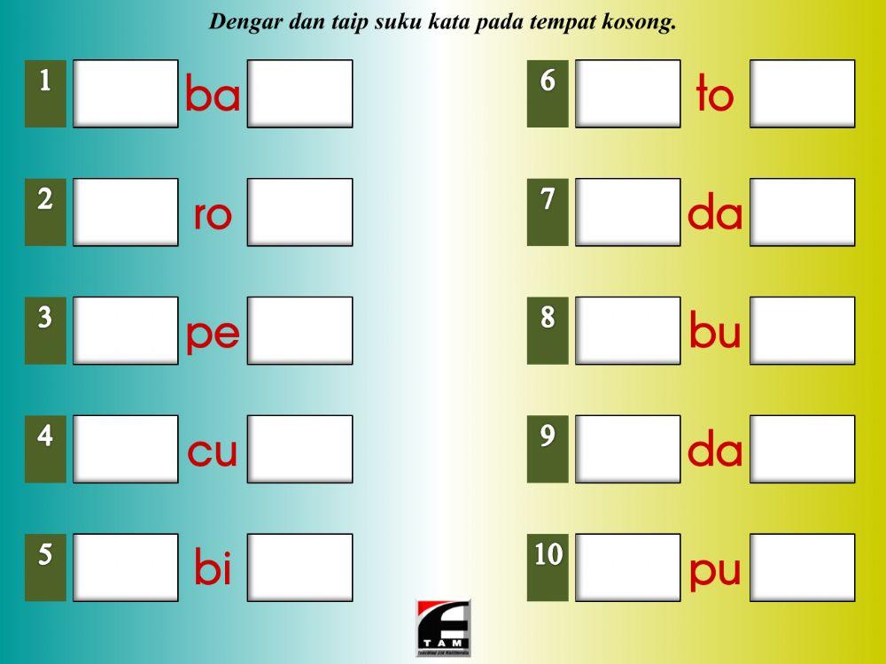 Latihan Perkataan KVK+KV+KVK