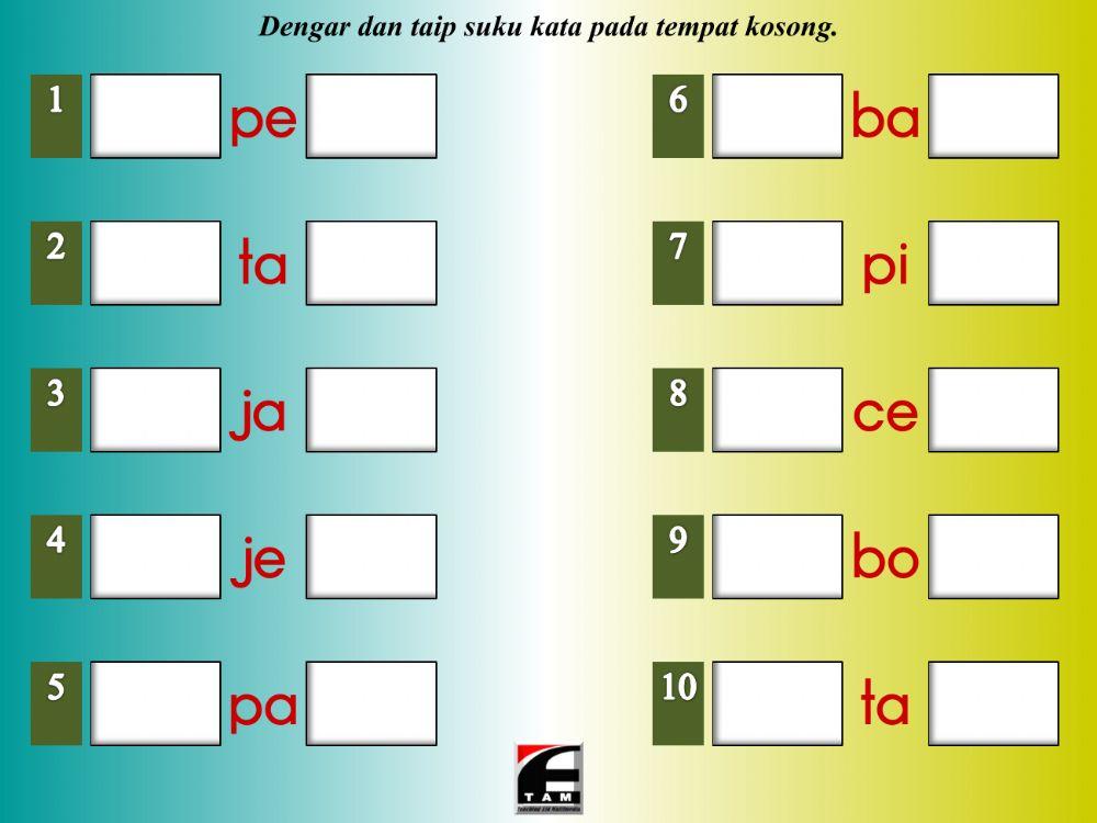 Latihan Perkataan KVK+KV+KVK Latihan Perkataan KVK+KV+KVK