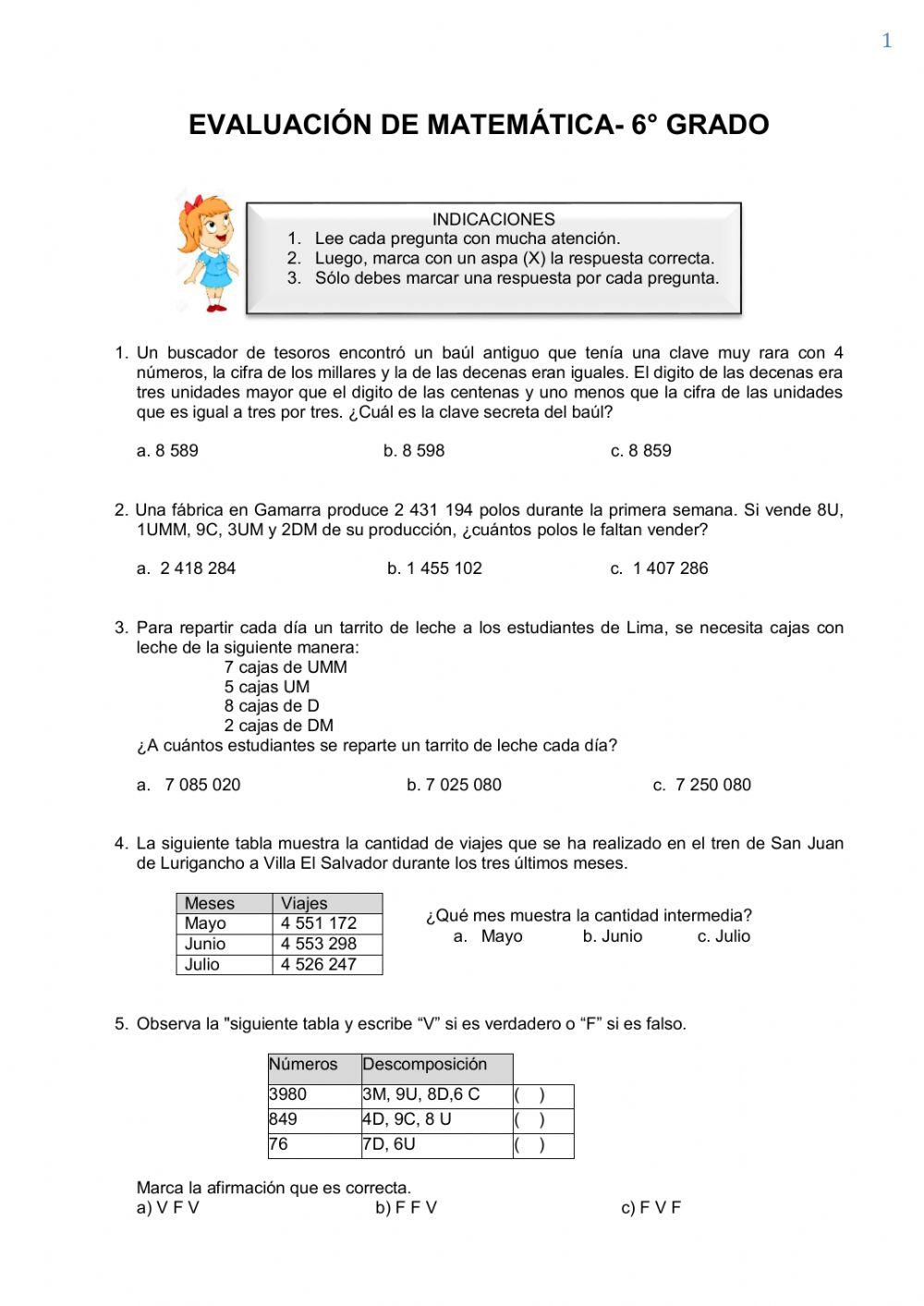 Prueba de Evaluación Diagnóstica De Matemáticas