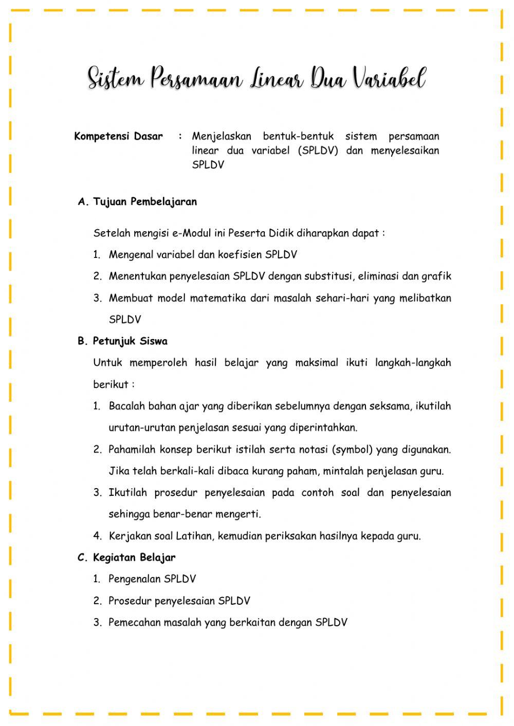 Sistem Persamaan Linear Dua Variabel (SPLDV)