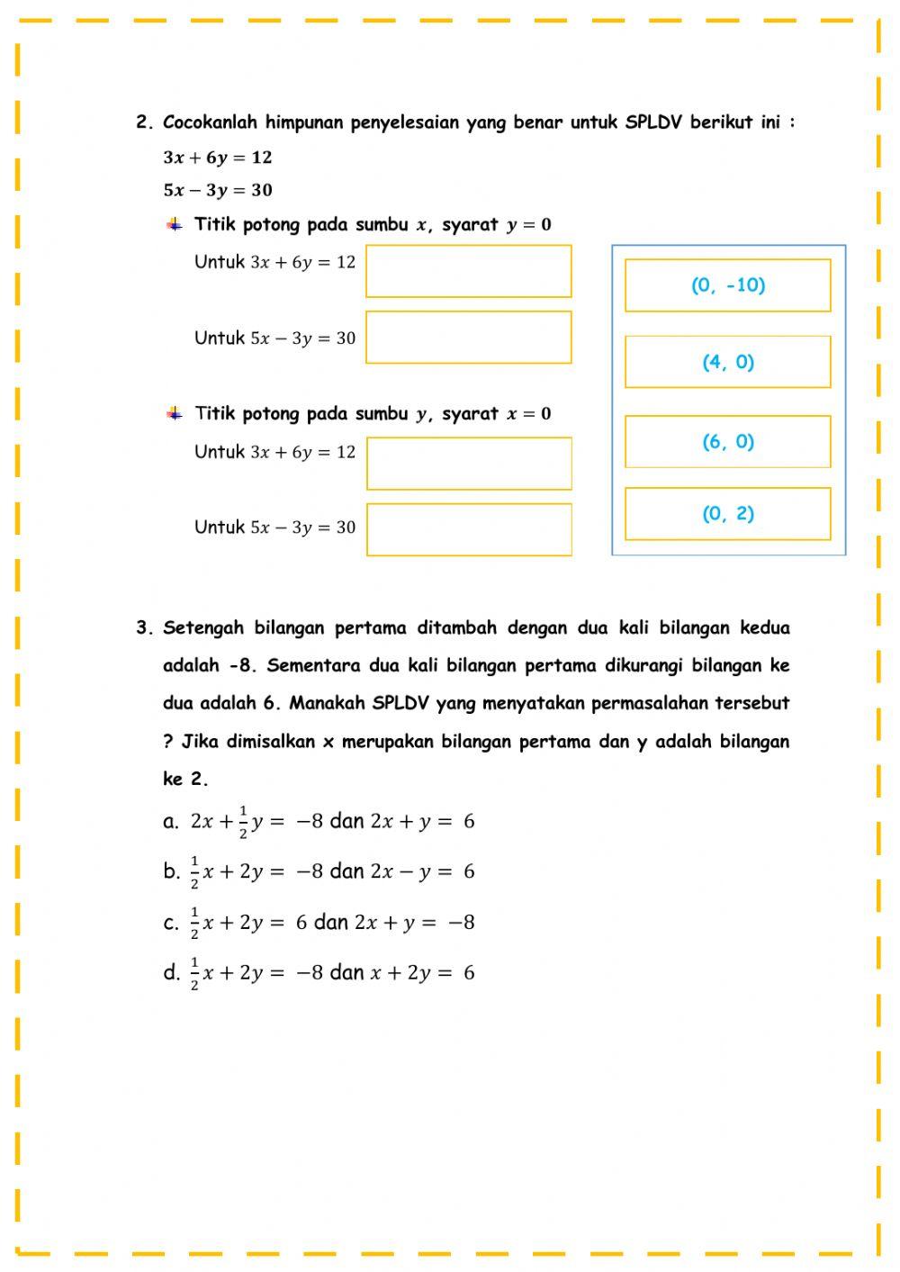 Sistem Persamaan Linear Dua Variabel (SPLDV)