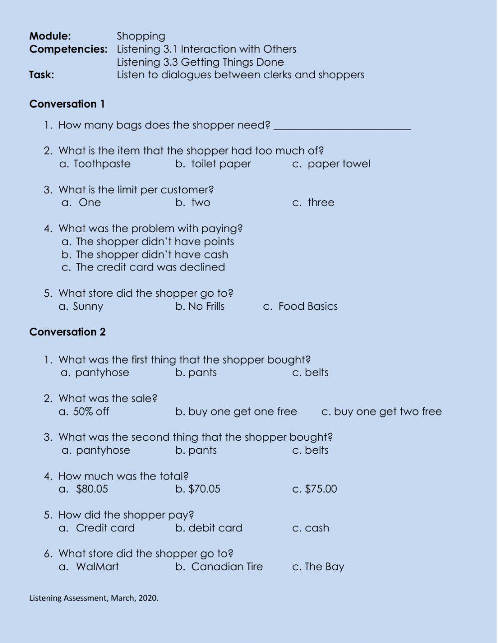 Listening CLB 3.3 GTD - Understand Shopping Dialogues