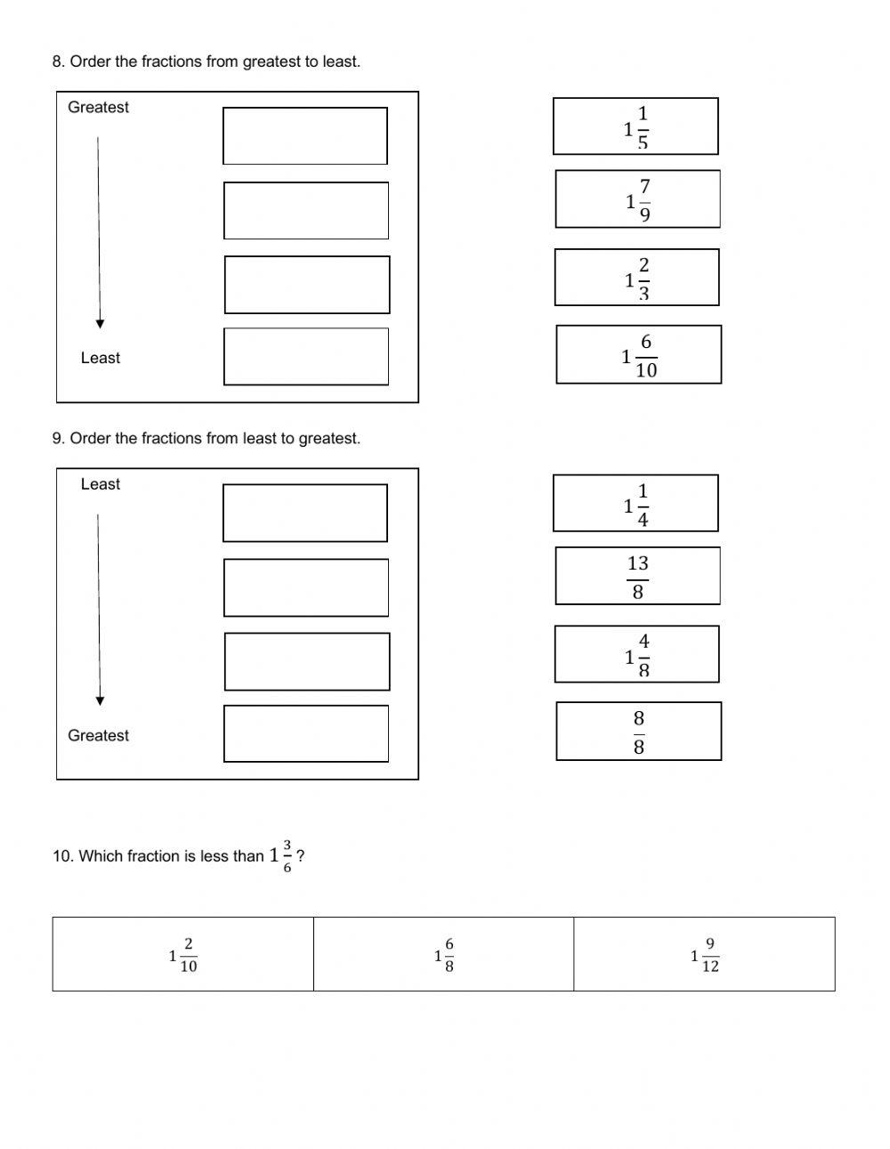 Compare and Order Fractions and Mixed Numbers