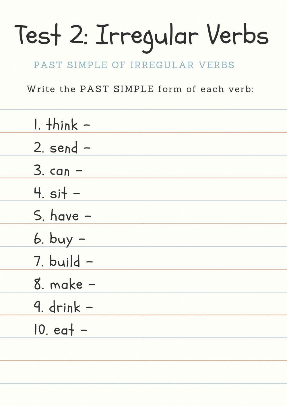 Irregular Verb Past Simple Test (2)