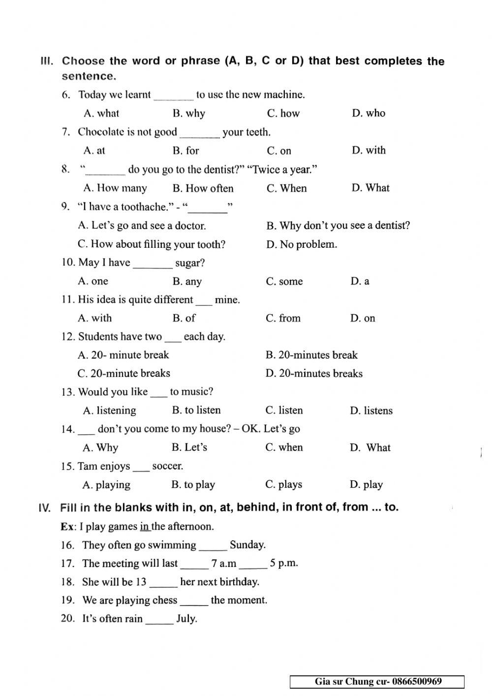 English 6 - Đề số 44