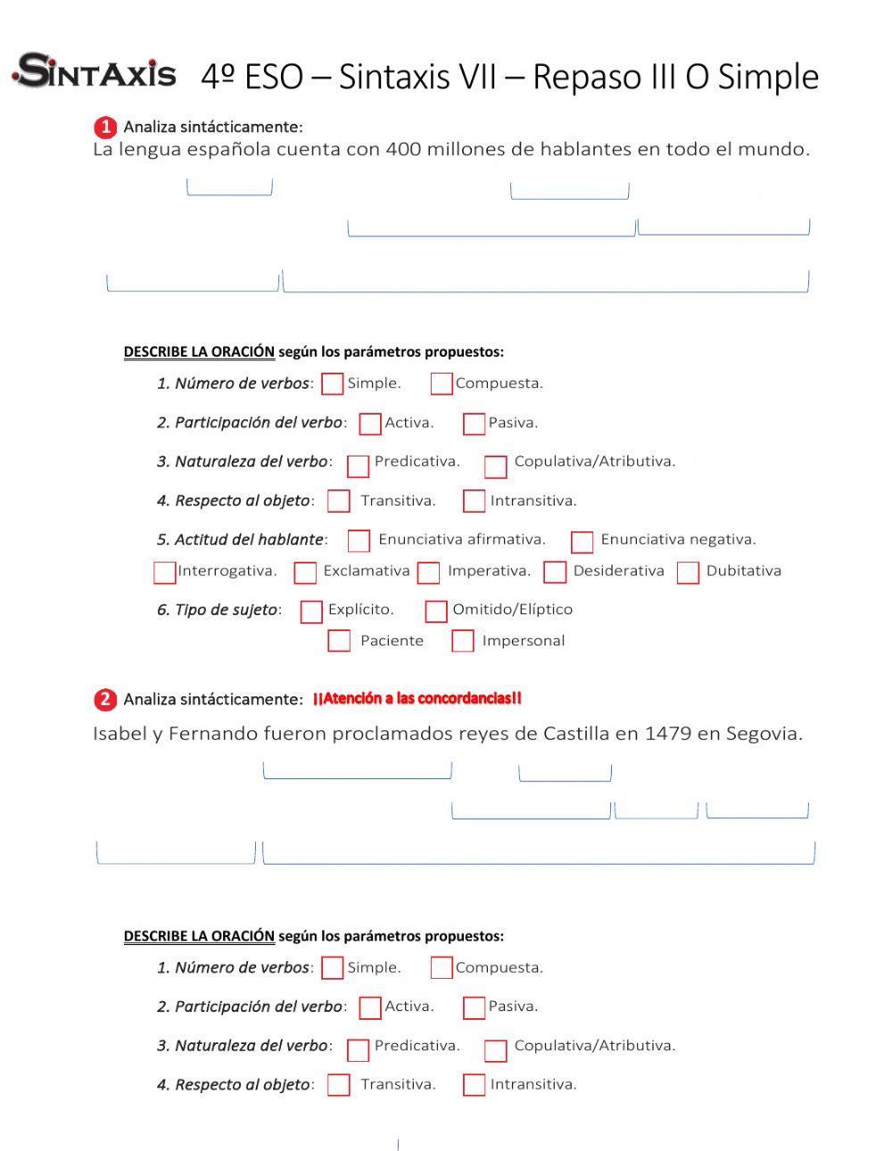 Ficha de sintaxis VII - Revisión O Simple