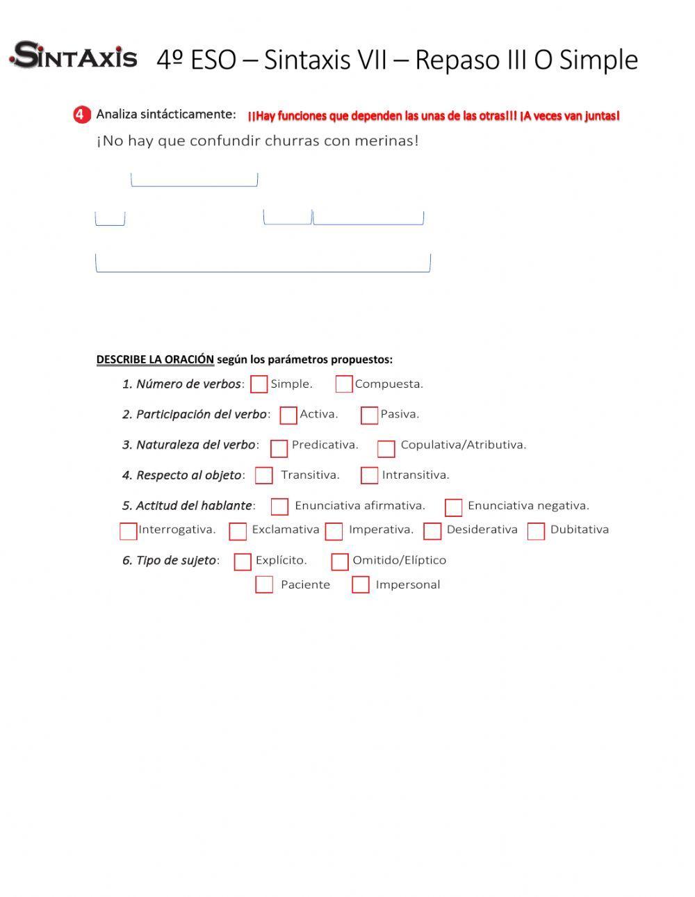 Ficha de sintaxis VII - Revisión O Simple