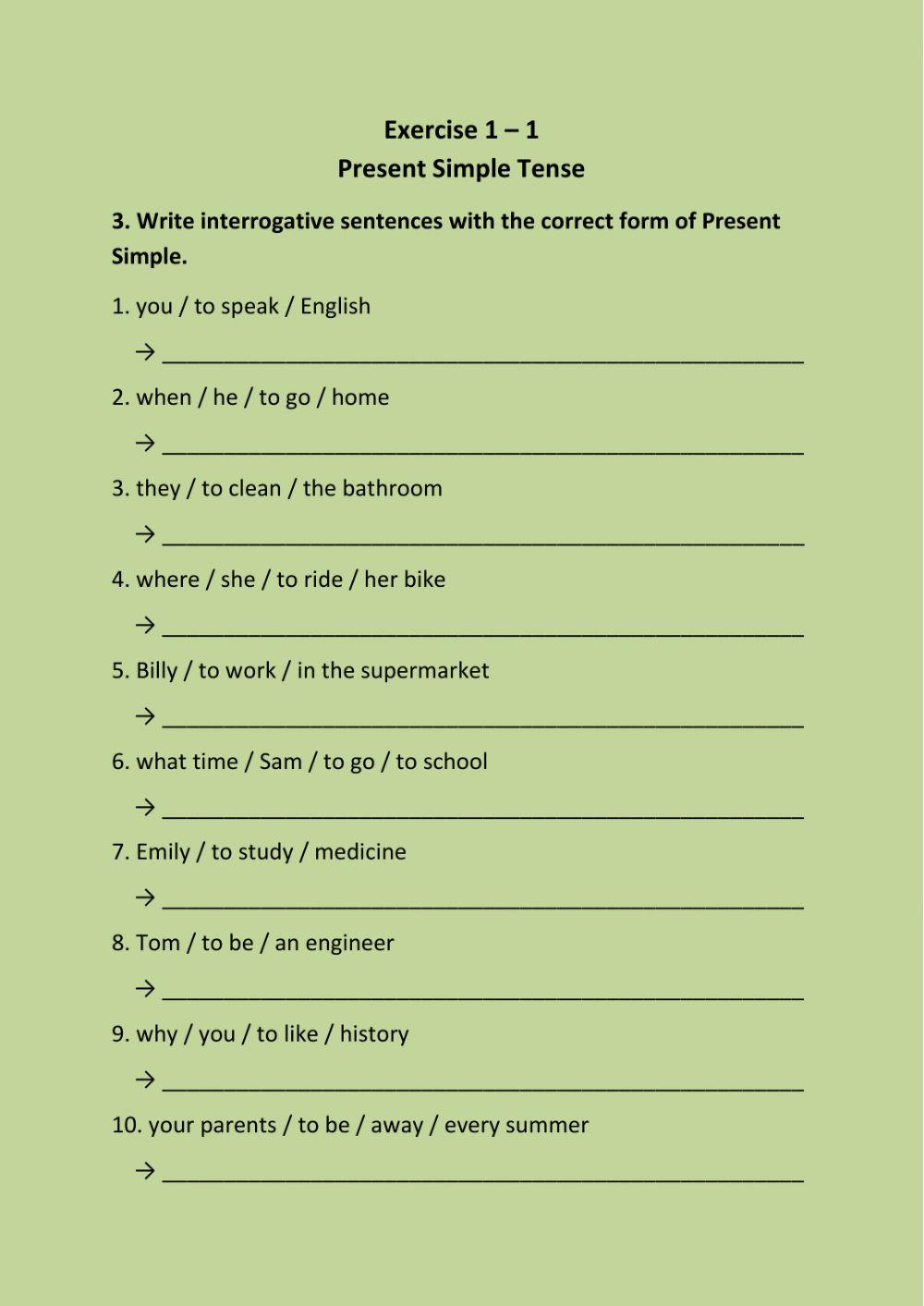 Exercise 1.3 Present Simple