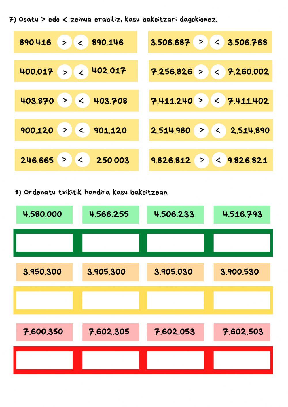 Zenbaki sistema hamartarra (deskonposizioa eta zenbakiak alderatzea)