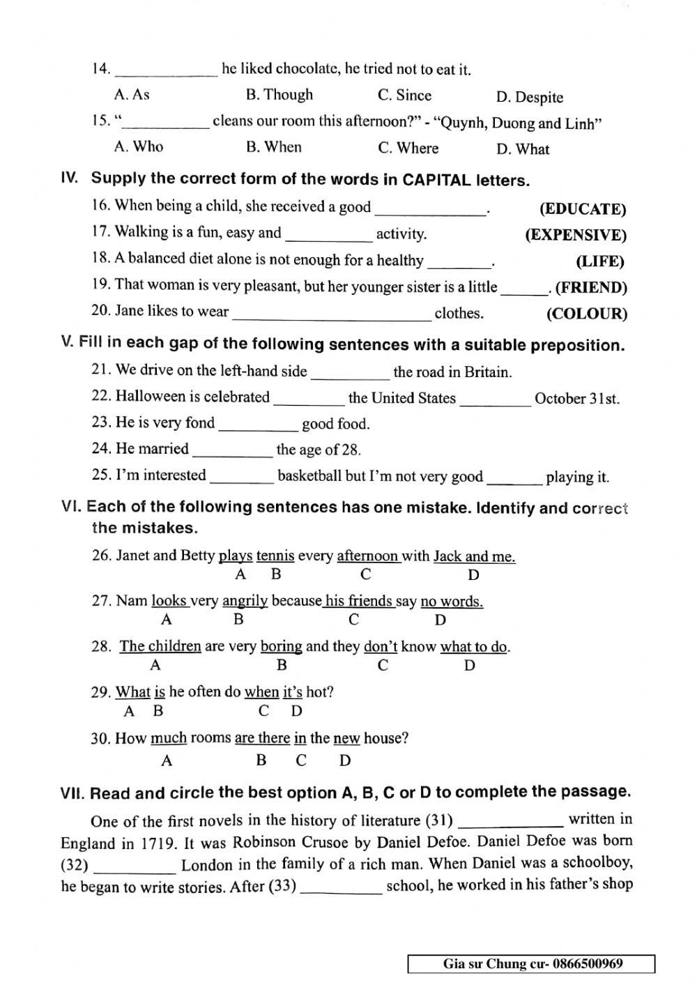 English 6 - Đề số 48