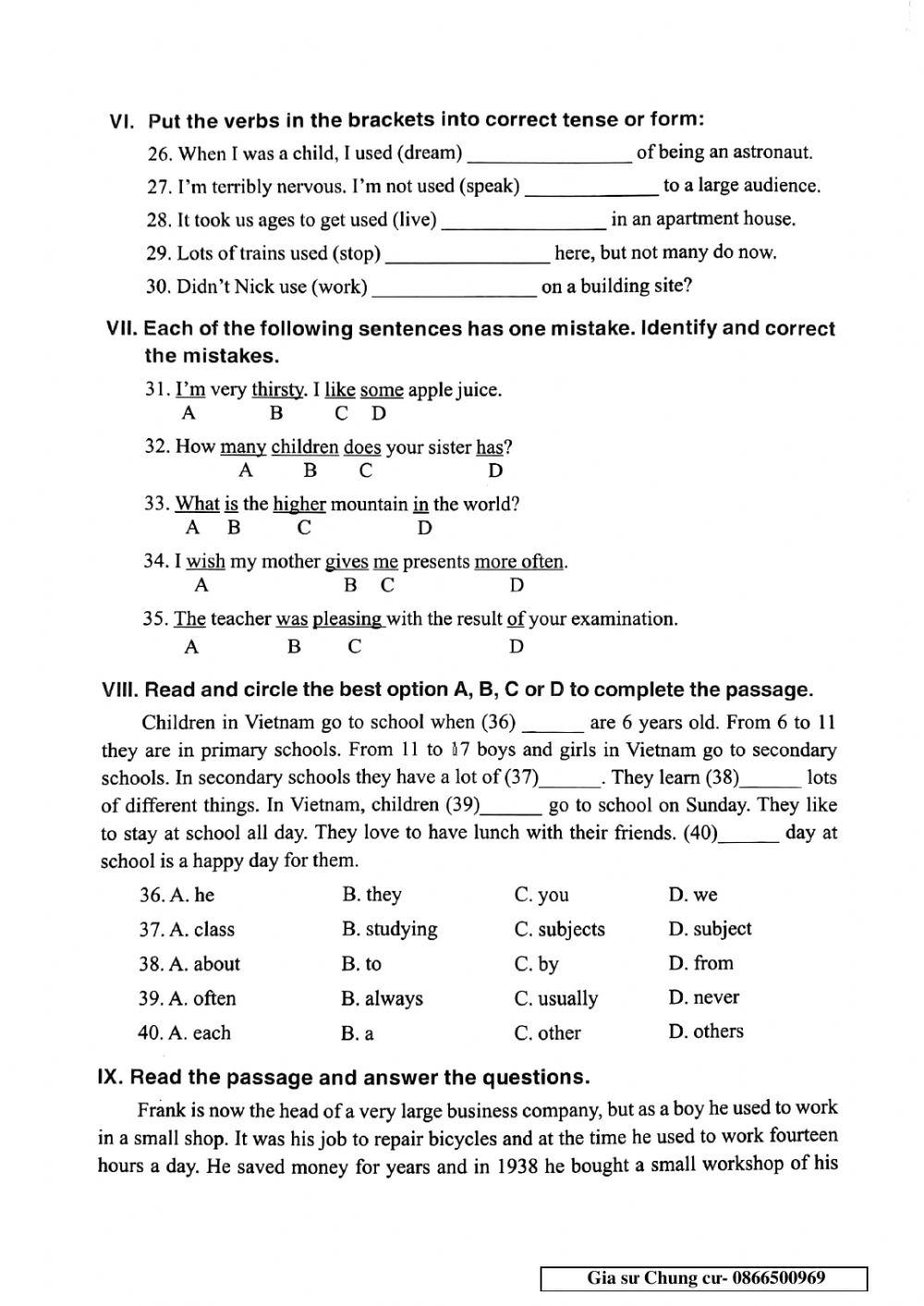 English 6 - Đề số 49